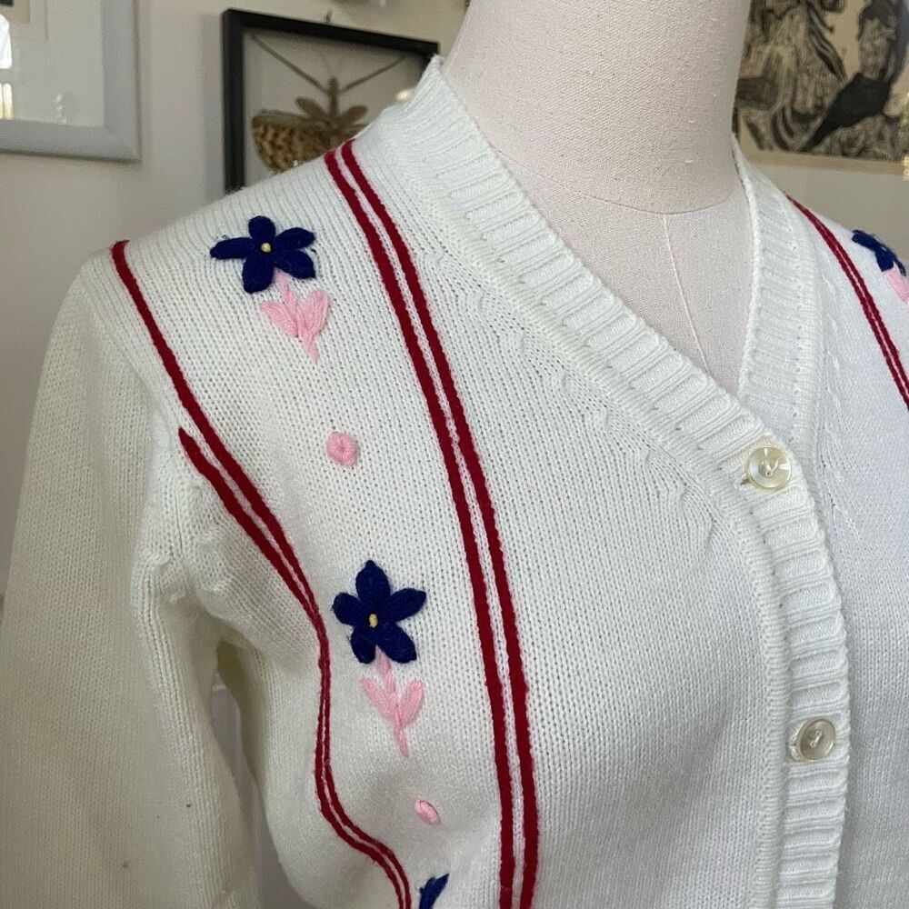 Vintage 70s Starlight Trading Co Embroidered Cropped Cardigan Sweater S - Picture 2 of 7